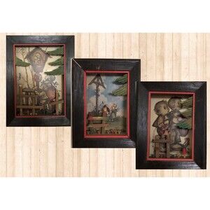 Vintage ANRI German Shadowbox Framed Hummel Genuine Prints - 3 Pc Set